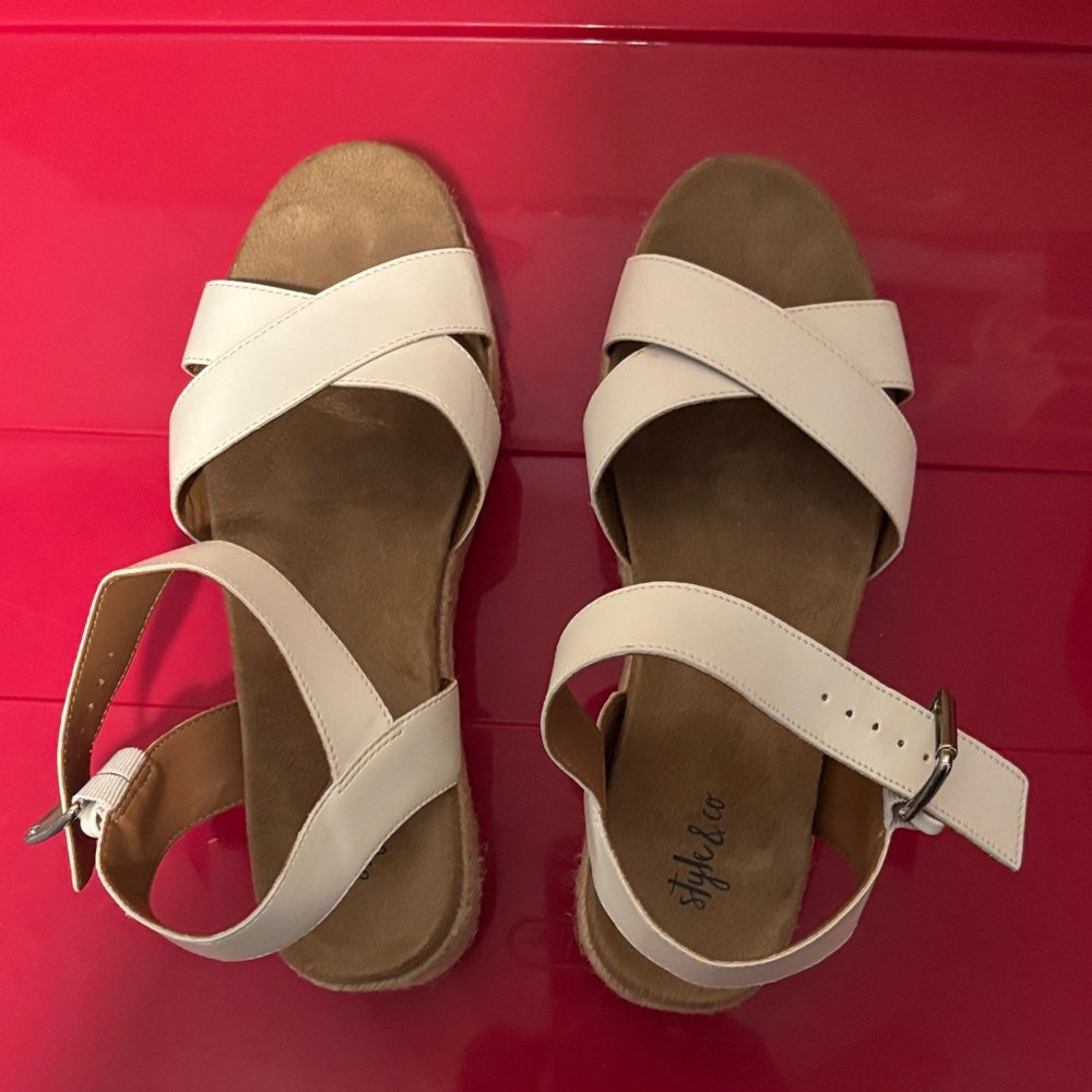 Style & Co White Cross-Strap Sandals - Size 7.5